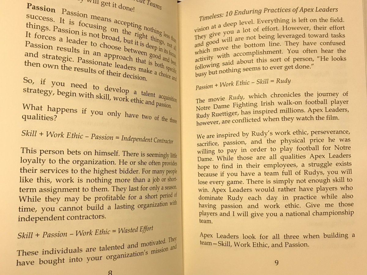 toddmcglinchey's tweet photo. Apex Leaders look for Skill, Work Ethic and Passion. Really enjoying @BrianKDodd’s #TimelessBook https://t.co/OXPilLxACj