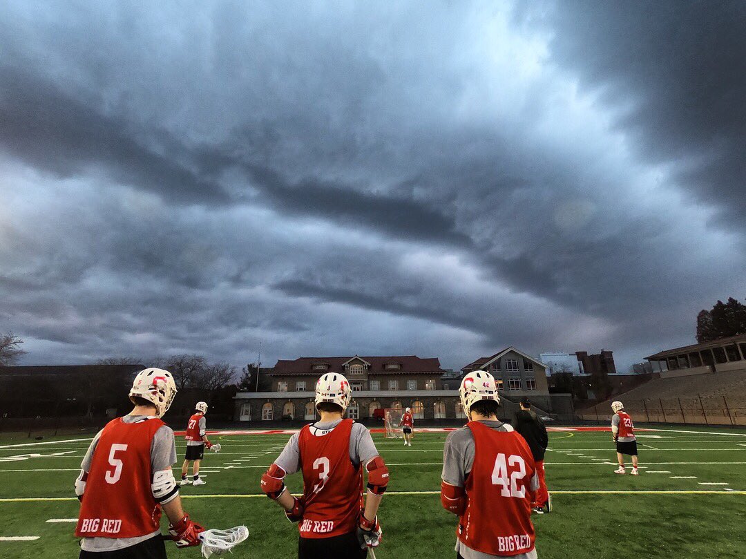 CornellLacrosse's tweet photo. The striated skies over Schoellkopf eventually gave way to rain #weatherreport #ithacating #workweek #whitesquad #onebite #WD>WS #LGR https://t.co/yddfTqtLwi