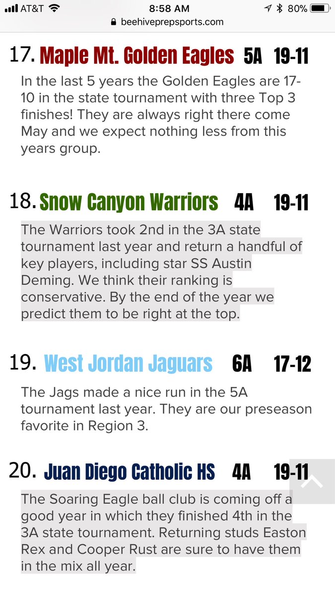 utahprepragJB's tweet photo. Just in case you haven’t been following along. We release our top 5 Utah baseball teams starting tomorrow. Here are 6-20 to catch you up. https://t.co/iKmq3Ia8wz