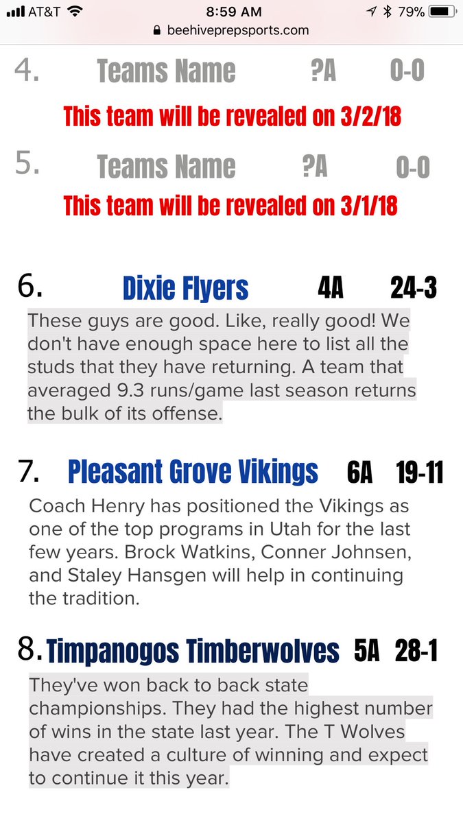 utahprepragJB's tweet photo. Just in case you haven’t been following along. We release our top 5 Utah baseball teams starting tomorrow. Here are 6-20 to catch you up. https://t.co/iKmq3Ia8wz