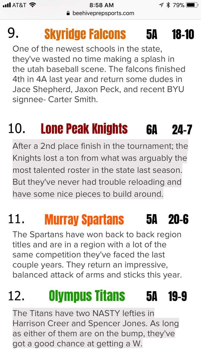 utahprepragJB's tweet photo. Just in case you haven’t been following along. We release our top 5 Utah baseball teams starting tomorrow. Here are 6-20 to catch you up. https://t.co/iKmq3Ia8wz
