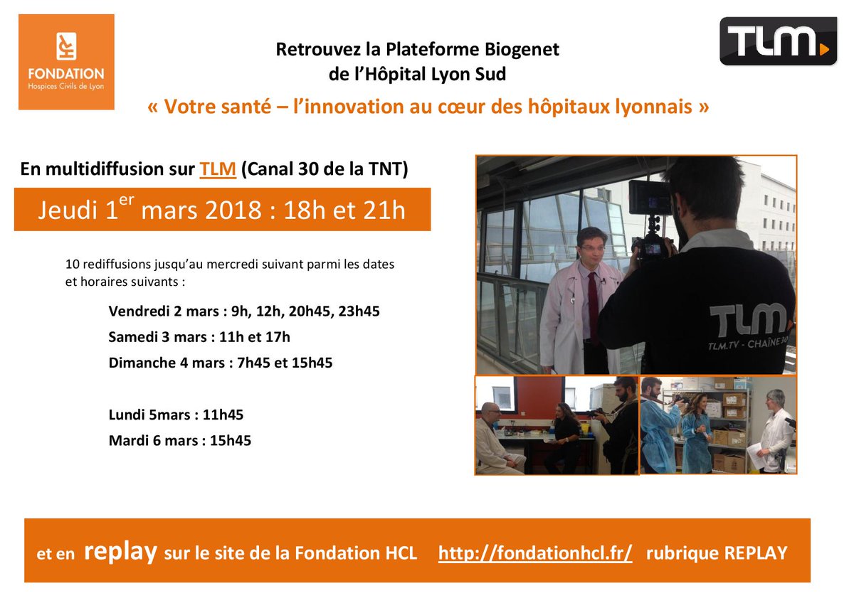 NathMermet's tweet photo. Ne manquez pas le nouveau #VotreSanté sur @TLMLyon av le Pr @benoityoulyon, #JonathanLopez, #LeaPayen au #CHLS @CHUdeLyon avec la #FondationHCL. Au programme : institut de #cancérologie, plateforme #Biogenet sud, #NanoString, #CTC. En multidiffusion sur https://t.co/pJ0Y288rqr https://t.co/r4LCE2Uaxi