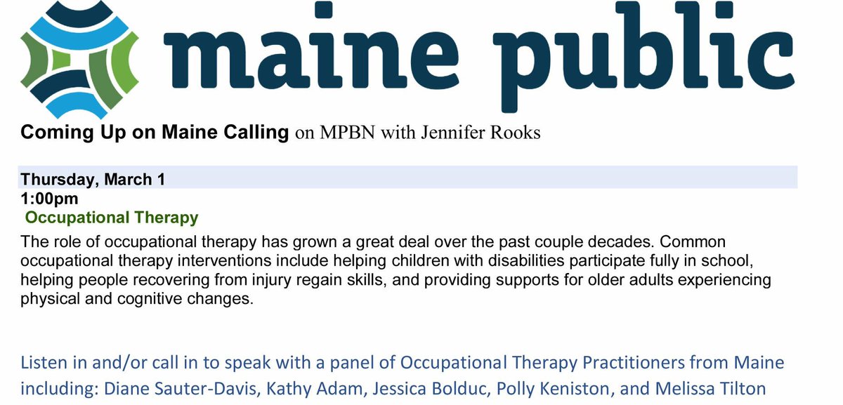 MTiltonOTA's tweet photo. Really excited for Thursday!  I am a product of Maine education, graduating from OTA school there, and high school, too. I’m grateful for the education which launched me into the most amazing profession!  @jbolducot  #aota @AOTAIncPR https://t.co/GX6zlxwA5n