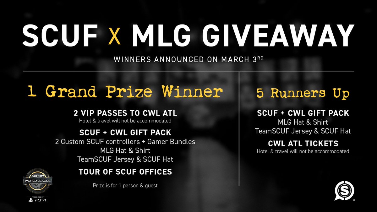 ScufGaming's tweet image. We've teamed up with @MLG &amp;amp; @CODWorldLeague to bring you this special #CWLAtlanta Giveaway!

RT this tweet and click the link to enter -&amp;gt; scuf.co/atlgiveaway 🎟️🎁🎮
