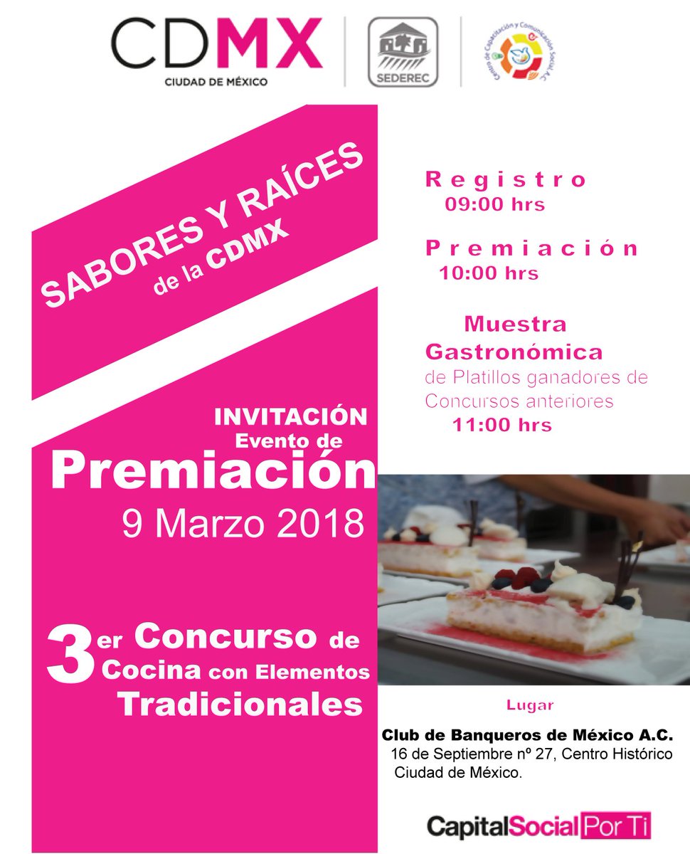 Confirme su asistencia a contacto@saboresyraicescdmx.org ó al 63660146 en horario de oficina, suerte a todos los participantes!