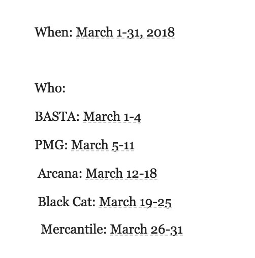 Don't Miss This: March 1-31, <a href="/bastaboulder/">BASTA</a>, <a href="/PMGwine/">PMGwine</a>, <a href="/ARCANAboulder/">ARCANArestaurant</a>, <a href="/blackcatboulder/">black cat</a> and <a href="/MercantileDEN/">Mercantile</a> will take turns offering specials that highlight local/regional heritage grains to support the Noble Grain Alliance. Check out the schedule and make reservations!