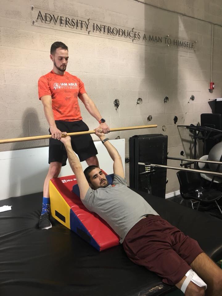 Brandon working on his upper body! #TBIs #stroke #iamable #miamifl #Therapy #believeinscience