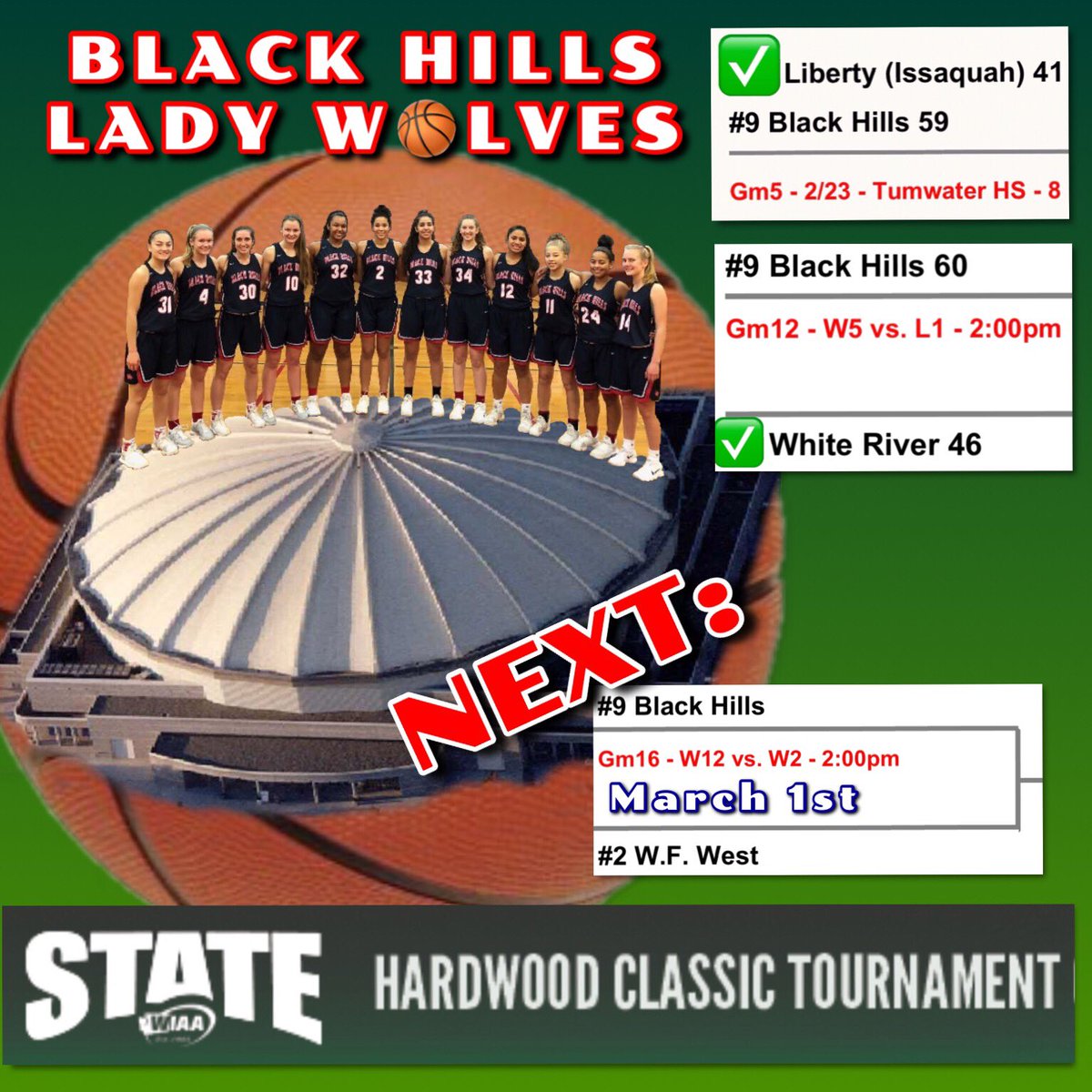 BHHSWomenSoccer's tweet photo. Couldn’t be PROUDER of you @BHHSGirlsHoops !Incredible game!  Keep ✅ off that bracket! 
You are exactly were you need to be for tomorrow! 
#WolfPackPride #GoWolves https://t.co/udjEHGnuB4