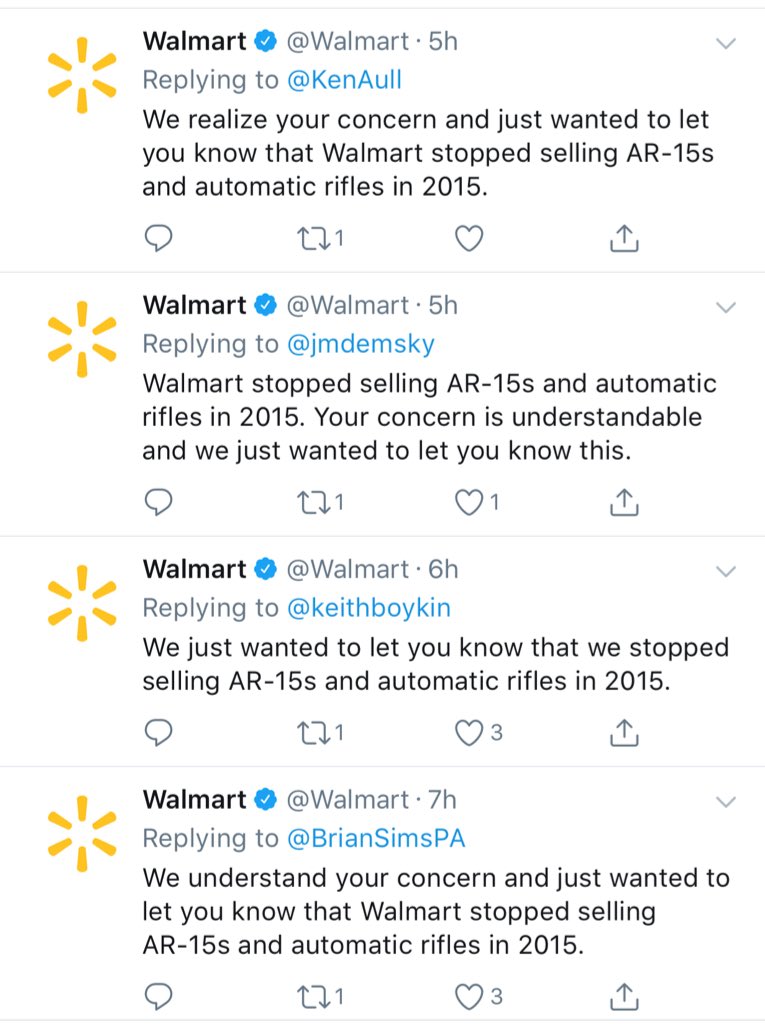 In addition to raising its minimum age for gun buyers, <a href="/Walmart/">Walmart</a> wants you to know it stopped selling AR-15s and automatic rifles in 2015. 

$WMT