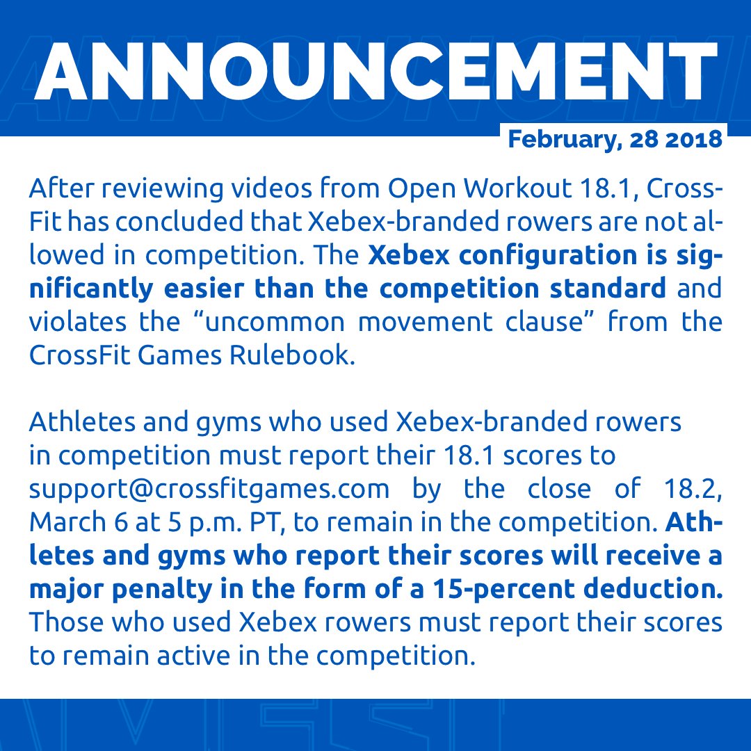CrossFitGames's tweet photo. Xebex Rowers are in violation of the Competition Clause. #18point 

📢https://t.co/BhsjwLoEyc https://t.co/WNJVEX5ikz