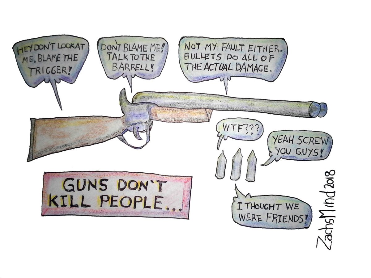 ZachsMind's tweet image. Time once again for another ZachsToon! This one's anthropomorphizing the #GunControlDebate