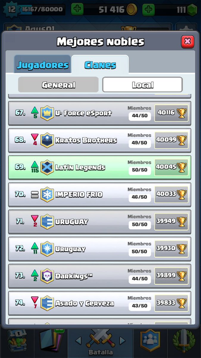 Llegamos al Top 69 ,(Actualmente quedan 4 cupos en el clan,Si quieren entrar MD)