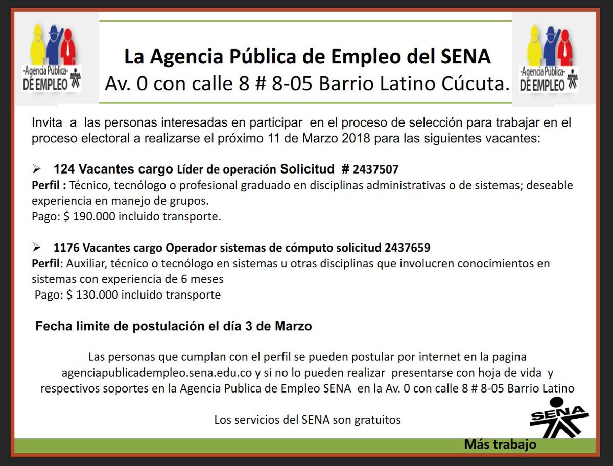 APESENACUCUTA's tweet photo. Oportunidad laboral... https://t.co/r5MvwAWH3W
