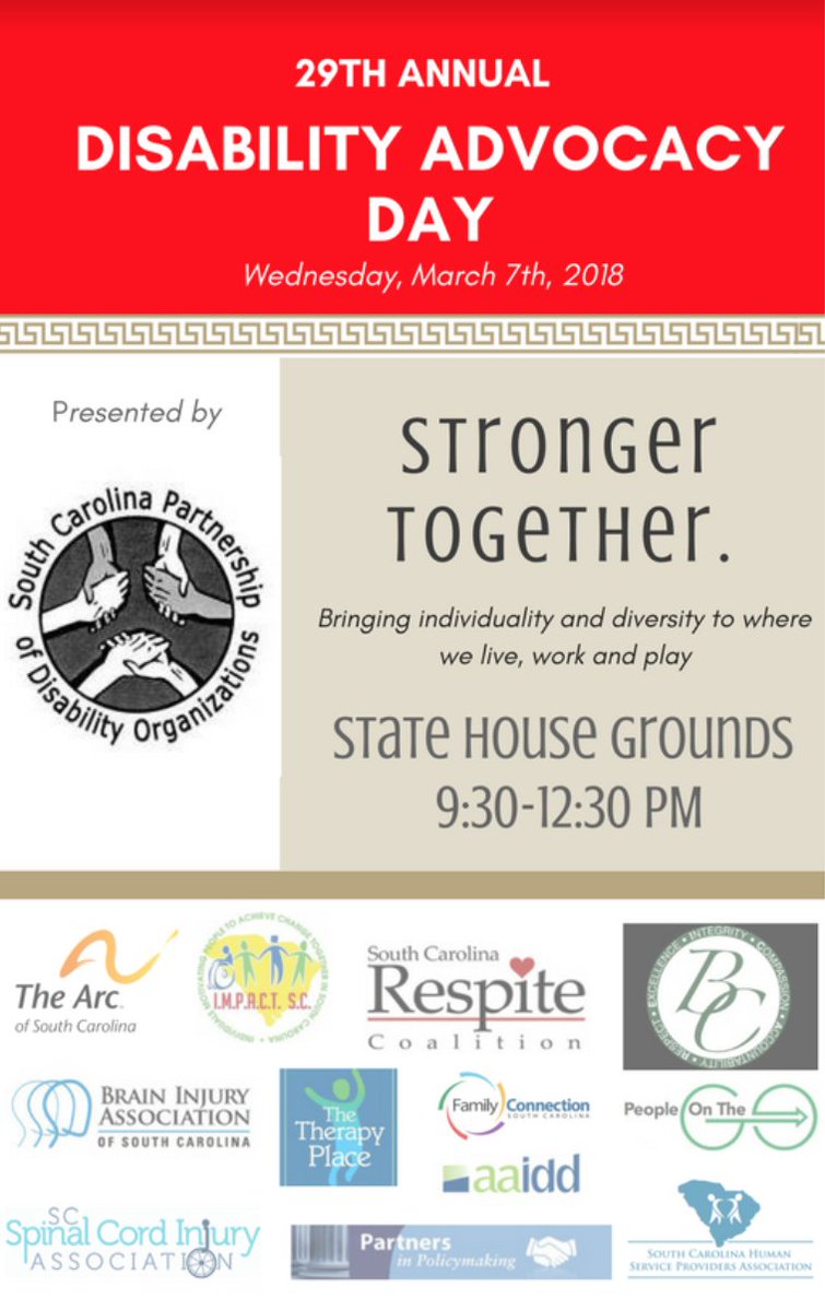 Fam_Con_SC's tweet photo. Let your voice be heard! #DisabilityAdvocacyDay is March 7 at the SC State House. #DisabilityAwarenessMonth https://t.co/E2ndqtbssd