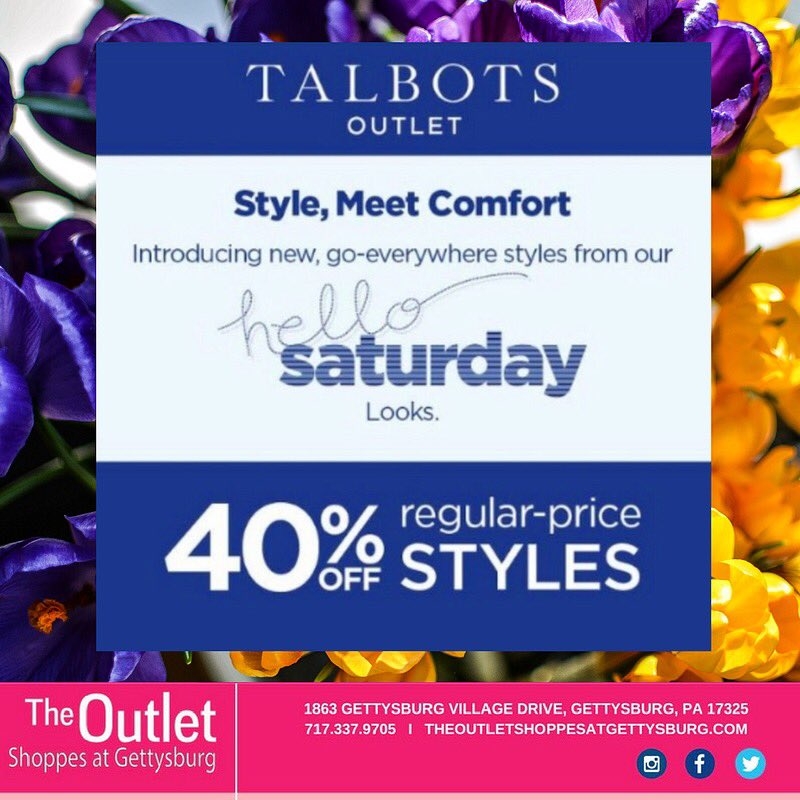 OutletGburg's tweet photo. Hello #Saturday Looks from #TalbotsOutlet ☀️
#gettysburgoutlets #gettysburg #gettysburgpa #casualwear #spring #shopping #shop #shoppingtime #womensfashion #talbots #womenswear #style #sales #springfashion #accessories #fashion #fashionable #fashionista #fashionstyle #sale https://t.co/ACPl54xgp4