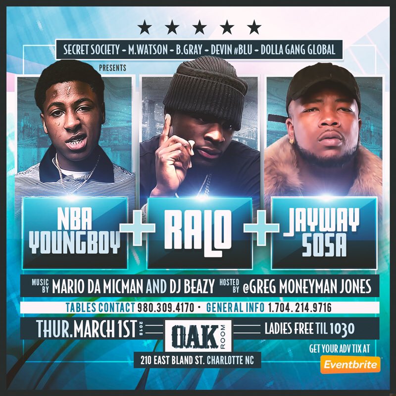 SECUREASQUAD's tweet photo. Tomorrow night Charlottes own @JaywaySosa performing live @Oakroomclt get your tickets early and be there! https://t.co/JdMFrWsF6S