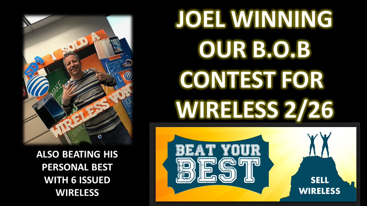 attsandiego9's tweet photo. Huge shout out to Joel for winning Monday's B.O.B wireless challenge and also exceeding his personal best! #winningwithwireless #calilove #tugglenation #generationjordan @kels_andrade @marinavassi @anthonyetuggle @MSpired1 https://t.co/1ES79y0gpD