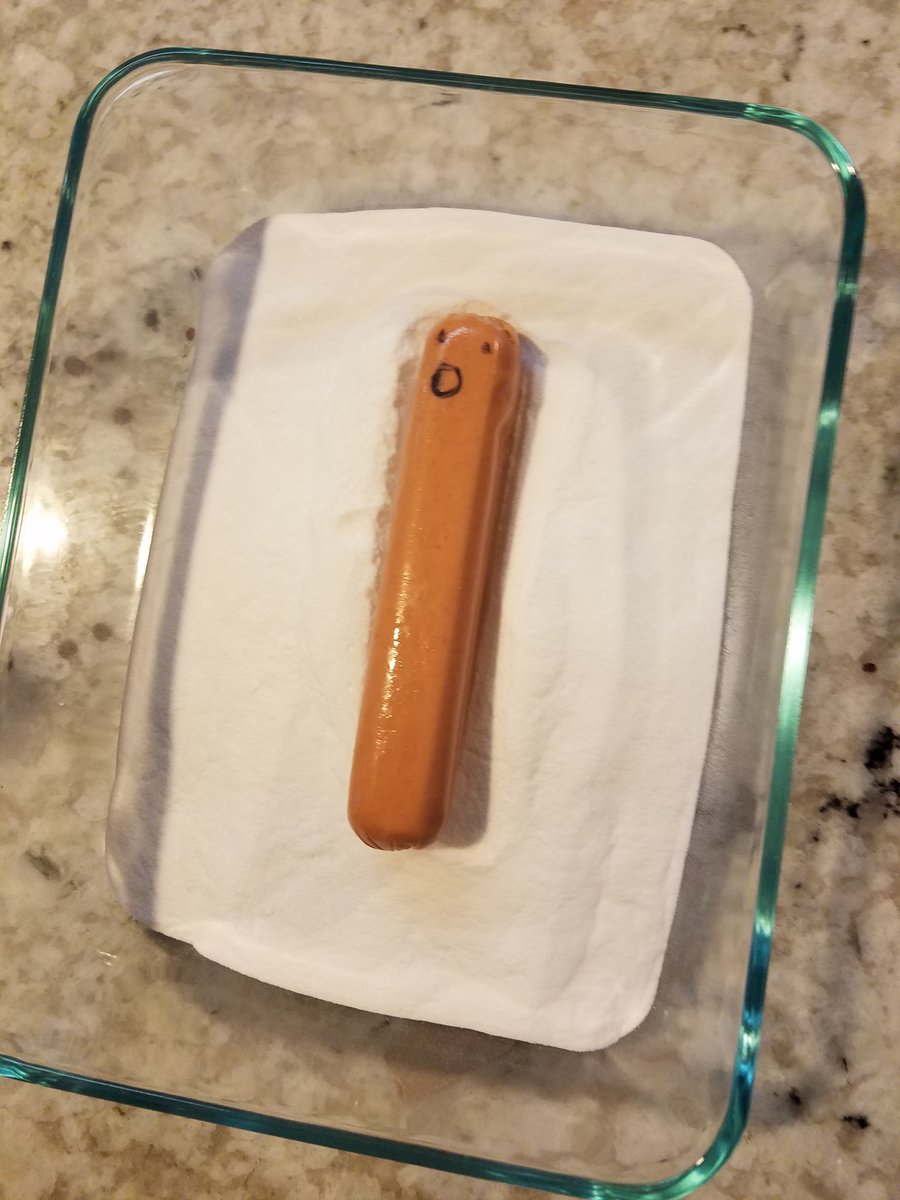 Jen_Blackwood's tweet photo. When your 4YO is obsessed with mummies, you practice your newfound mummification skills on a hot dog. #RIPhotdog https://t.co/K00VEgpSrb