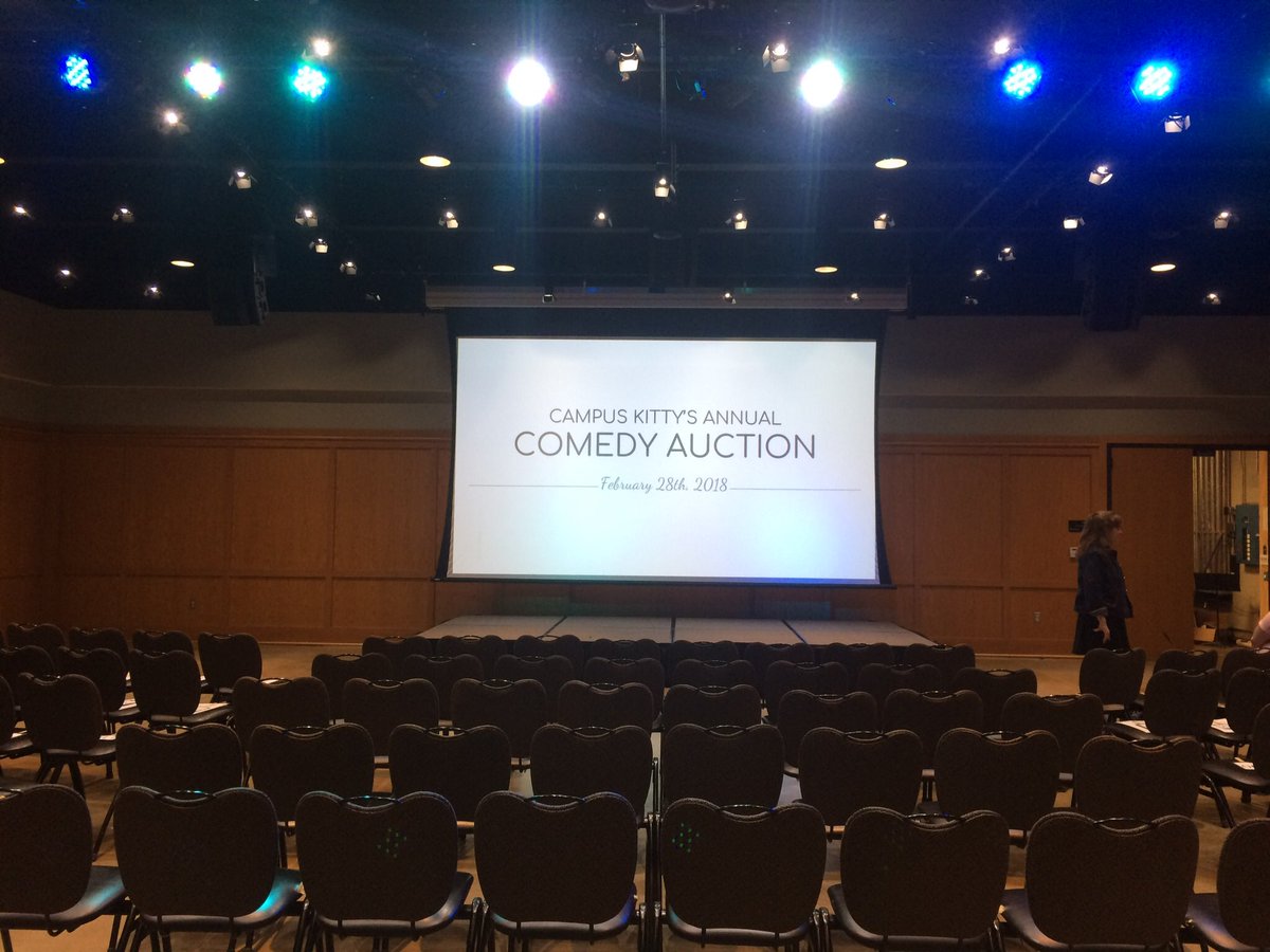 CampusKitty's tweet photo. Head to Worsham NOW! CK’s first ever Comedy Auction is about to begin! Come bid on some really cool items and laugh a little in between! We’ll see you soon! https://t.co/JlgYuPBPa6