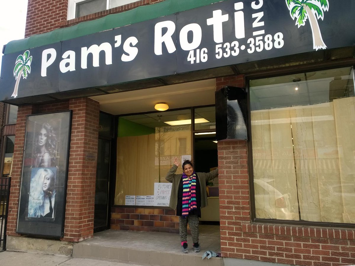 losttimemedia's tweet photo. It's been a long wait, but the rumours are true: Pam's Roti is coming back! Stay tuned for details about the grand re-opening this March... new address is 1089 Bloor St W — just west of Gladstone on the south side, next to Hakim Optical. #roti #carribean #tenblocksdoc #bloorcourt https://t.co/nou1iiOk8r