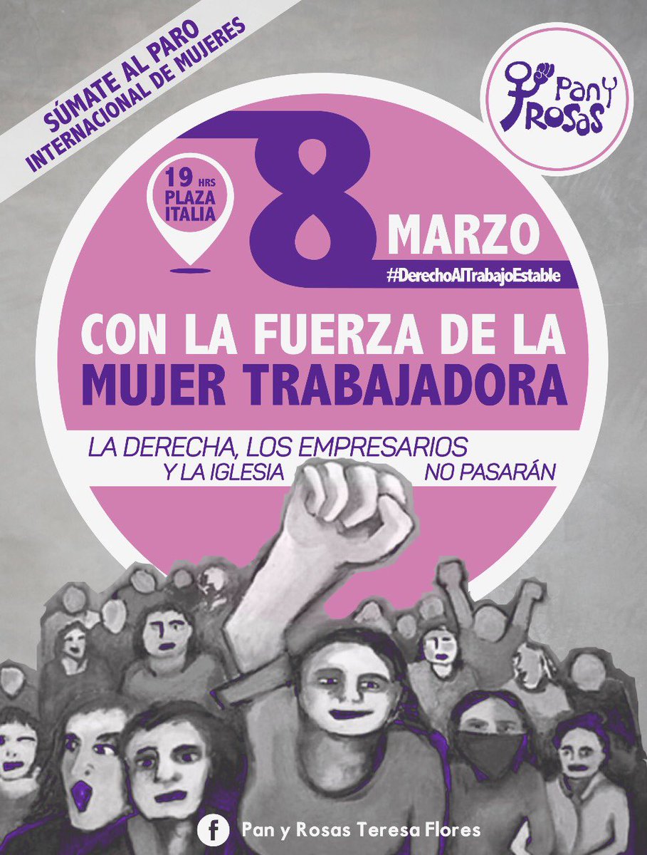 PanyRosasChile's tweet photo. Con la fuerza de la mujer trabajadora contra la derecha, empresarios y la Iglesia
¡Levantemos un gran #ParoInternacionalDeMujeres!
💪🏽#8Marzo Día de la Mujer Trabajadora #NosotrasParamos https://t.co/l4H7AmHnxT