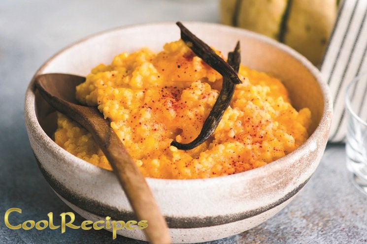 пшенная молочная каша с тыквой. гарбузова каша. завтрак каша на кокосовом молоке. пшенная каша с тыквой на кокосовом молоке. пшеничная каша на кокосовом молоке.