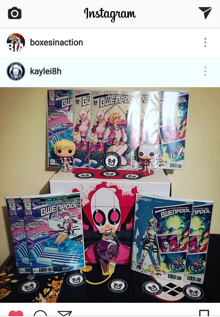 boxesinaction's tweet photo. A customer shared this with us today. We have a few left of this design. Message me for details! #Gwenpool #comics #comicbox #comicfans #boxesinaction #bia #deadpool #instagram #comicbookbox #comic https://t.co/hLFUjHaudU