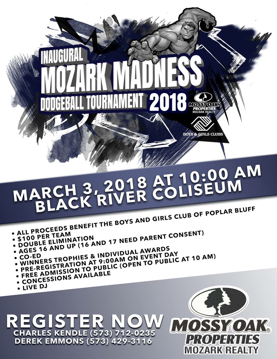 MozarkRealty's tweet photo. Dodgeball for a cause! This Saturday! $80 if you come by the office tomorrow and sign up! $100 on Saturday! All proceeds will benefit the Poplar Bluff Boys &amp; Girls Club! https://t.co/PXwxM2y4F6