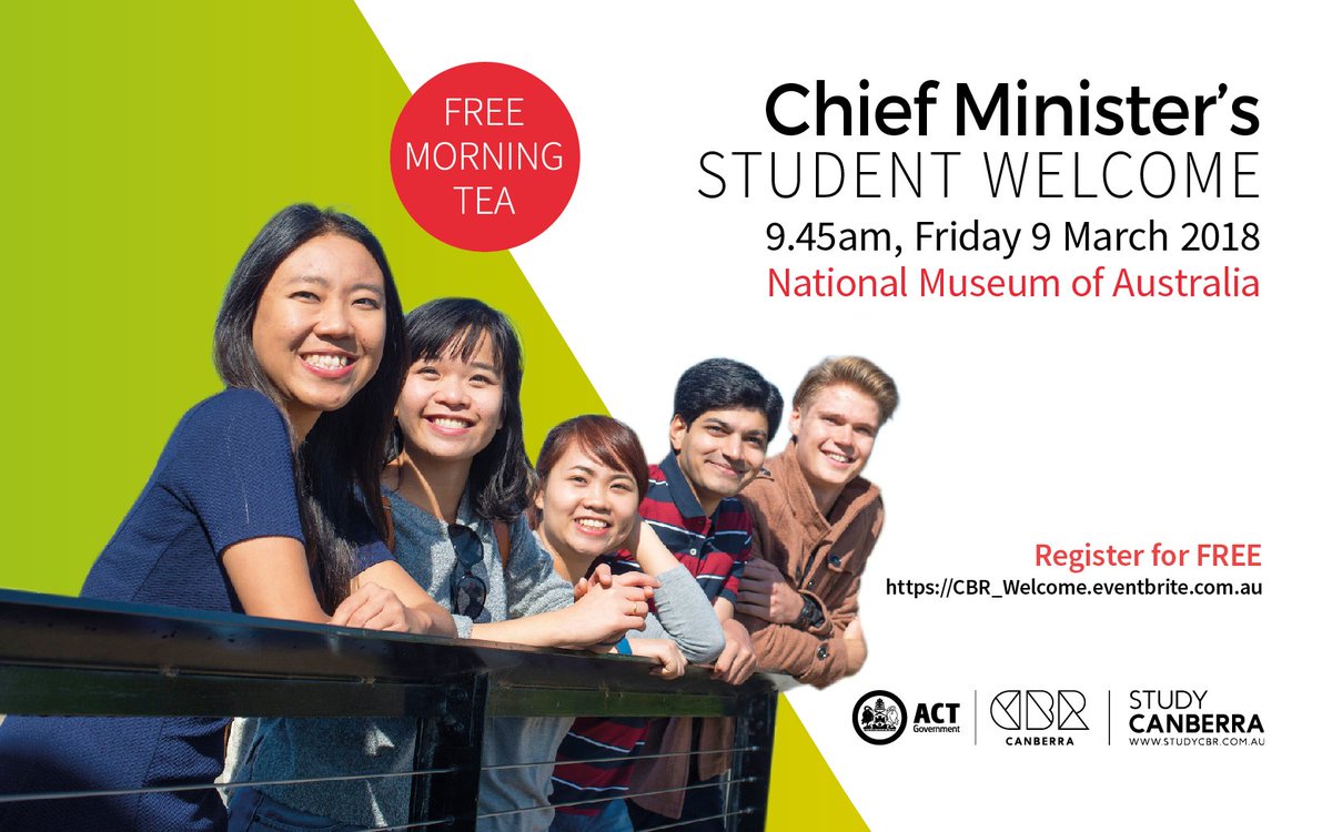 ourANU's tweet photo. The annual Chief Minister’s Student Welcome on Friday 9 March is open to all new commencing students in 2018. https://t.co/pqKkPOOBVa #StudyCanberra #ourANU @actgovernment https://t.co/23HejaHoUu