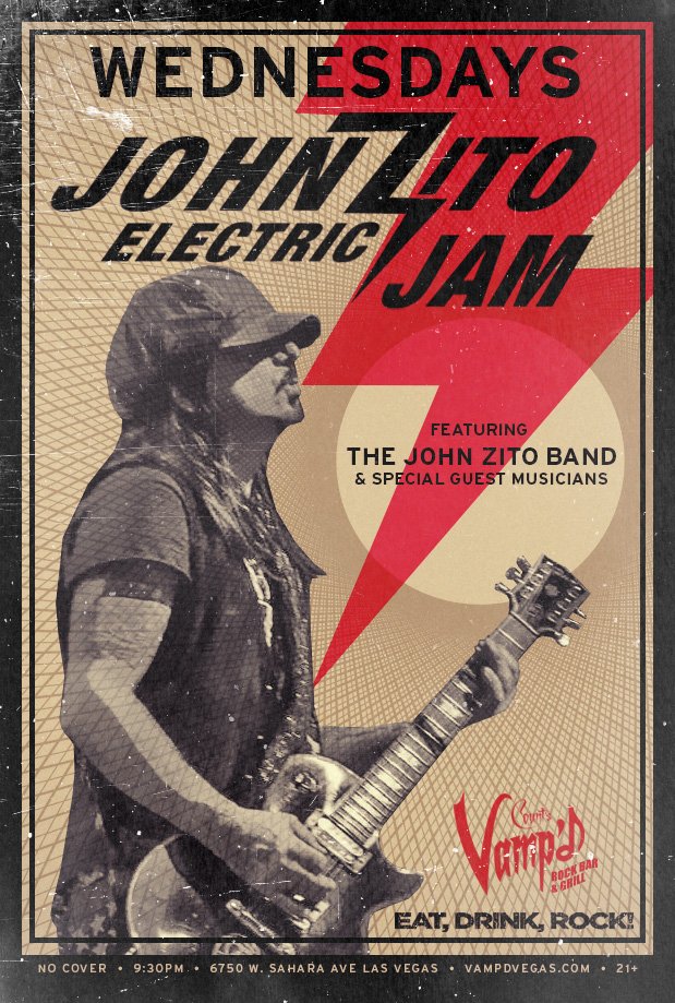 VampdVegas's tweet photo. Tonight! @zito_john #ElectricJam! Stop by for food, drinks & cool #live jams!
#Wednesday 9:30PM No cover! https://t.co/FcpPkPAcWD