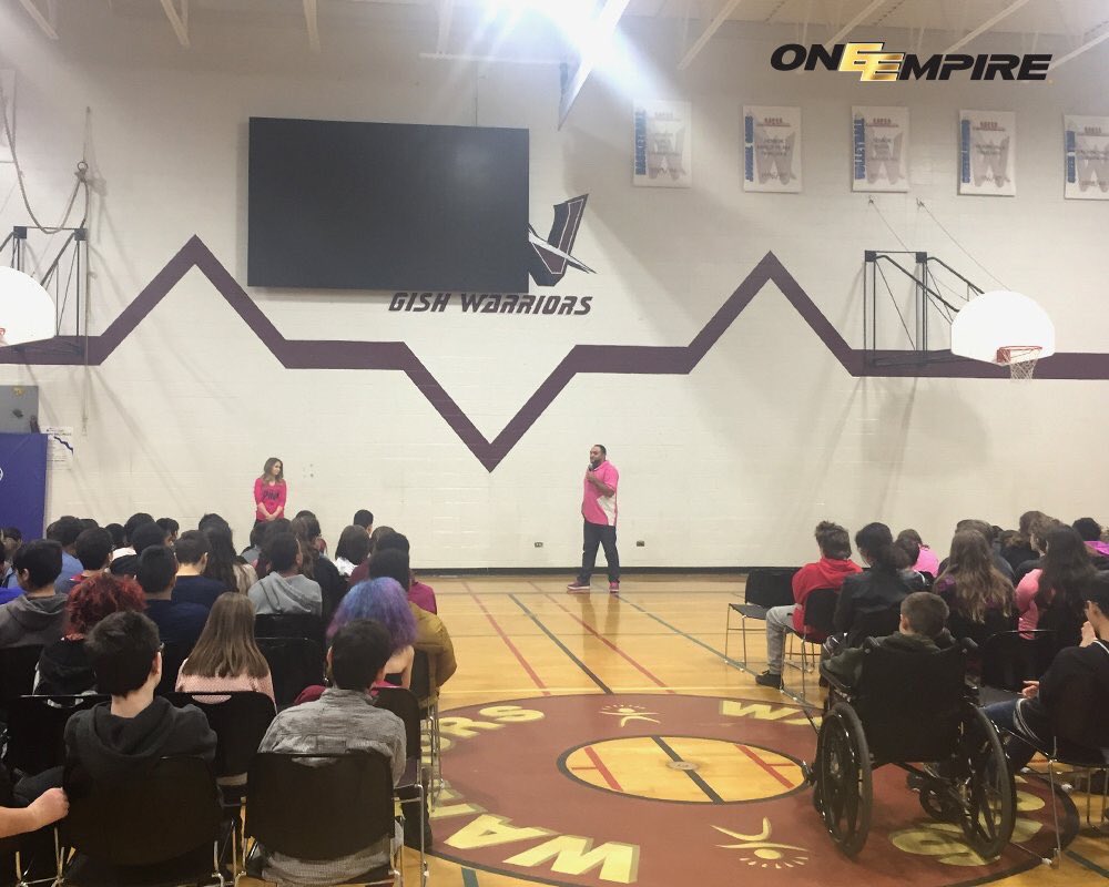 ElksSam's tweet photo. Huge shout out to Elmer S Gish school and Vincent J Maloney school for having us speak to them today for @pinkshirtday! “We are only as strong as we are united, as weak as we are divided.”-Albus Dumbledore. #AntiBullying #StrongerTogether #OneEmpire https://t.co/4IQs71gbvW