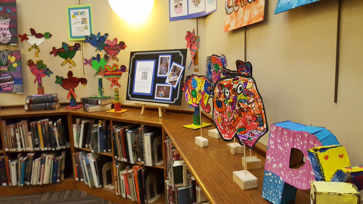 WACSSCHOOLS's tweet photo. My elementary art show at #winonapubliclibrary #artinyourschoolsmonth 
Ou show opens March 1 and will e open through March 28. I filled the walls with art love! I am beyond excited that my students art is showing in such a beautiful gallery! In such a great community #Winona https://t.co/TR7Ncz0QsW
