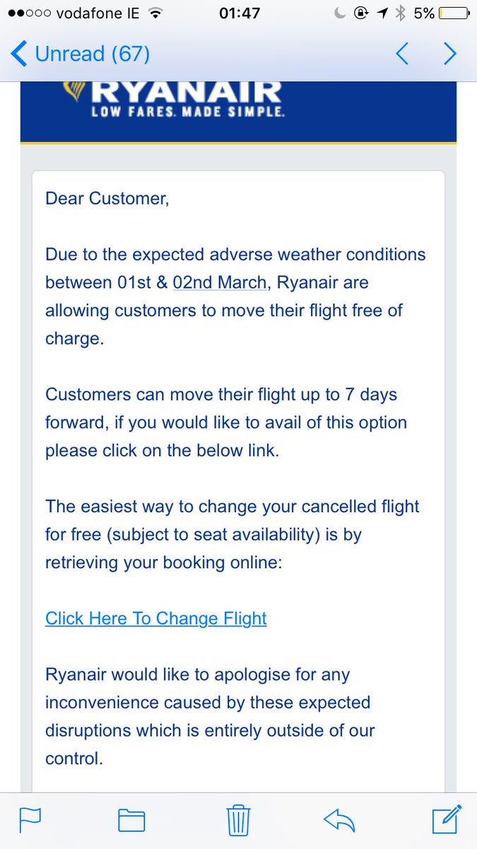 Harriskaty's tweet photo. @Ryanair due to fly this Friday from Dublin - East Midlands at 7pm. Can you confirm whether or not this means my flight is cancelled. I cannot change flight date. I have a return booked for Monday. #Ryanair https://t.co/HKRzuaJVtJ