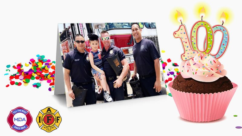 MDA_San_Fran's tweet photo. 100 never looked so good! For a century, you have been there whenever and wherever families needed you.  Happy 100th Anniversary, IAFF! We wish you all the best and cant wait to #Filltheboot this year with you! #MDA #IAFF100years @IAFFNewsDesk https://t.co/n9ekVLTQxw