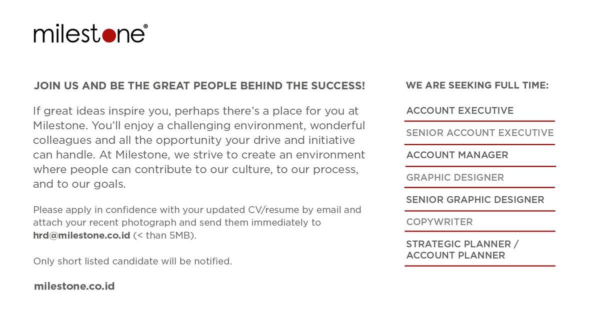 Milestone Indonesia On Twitter If Great Ideas Inspire U Perhaps There S A Place For You At Milestone You Ll Enjoy A Challenging Environment Wonderful Colleagues All The Opportunity Your Drive Initiative