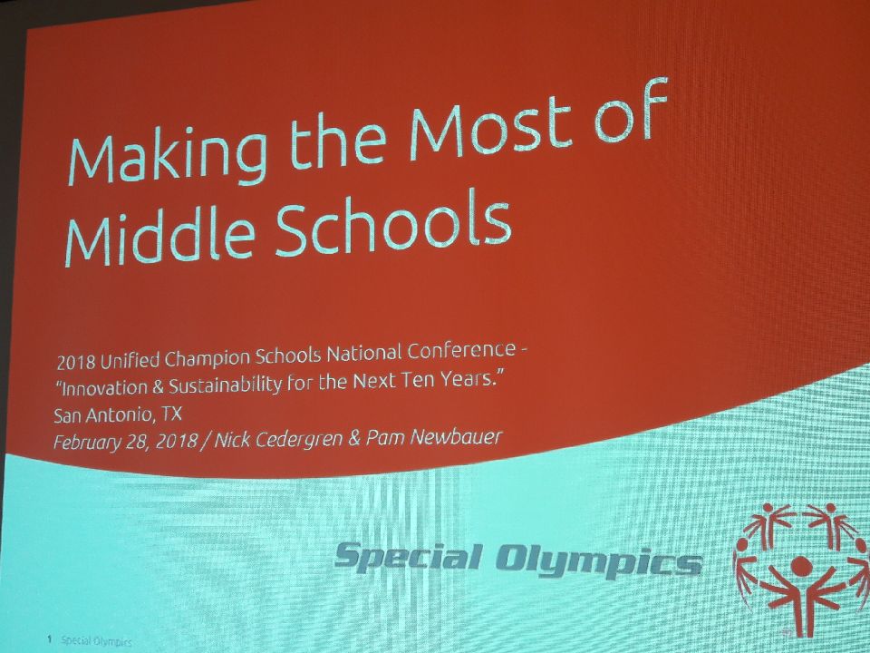 InTheMiddleMMSA's tweet photo. Our own board member, Pam Newbauer, from North Branch Area Public Schools teaming up with Special Olympics Minnesota to present at the 2018 Unified Champion Schools National Conference in San Antonio, TX!  @nbaps @InTheMiddleMMSA @SOMinnesota #makingadifference https://t.co/UZFzQ77sAQ