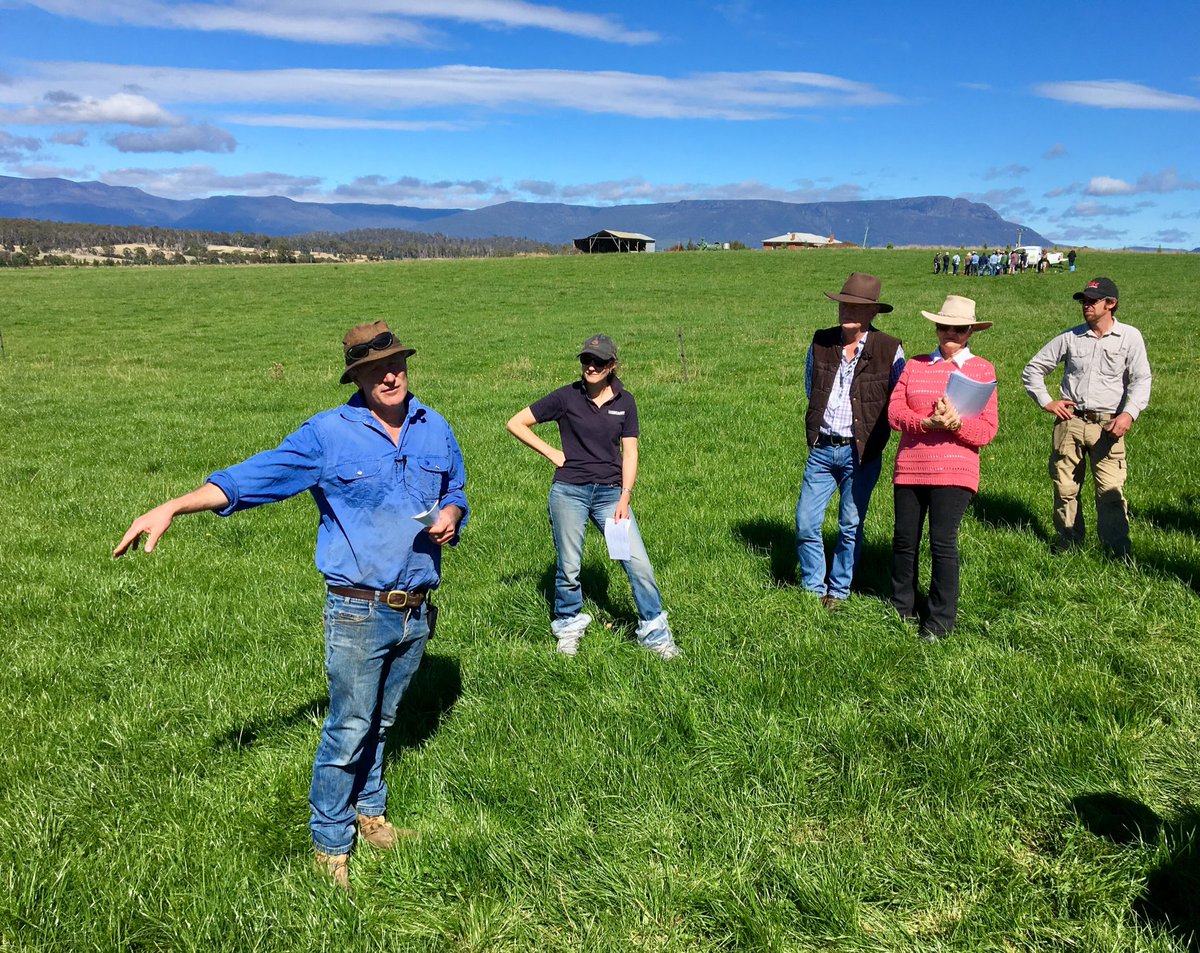 TasInAg's tweet photo. Thank you Rob Bradley for hosting TIA field day for @Dairy_Australia study tour to check out #smarterirrigation in Tas pastures. In glorious weather! https://t.co/gAIr0Nv6eX