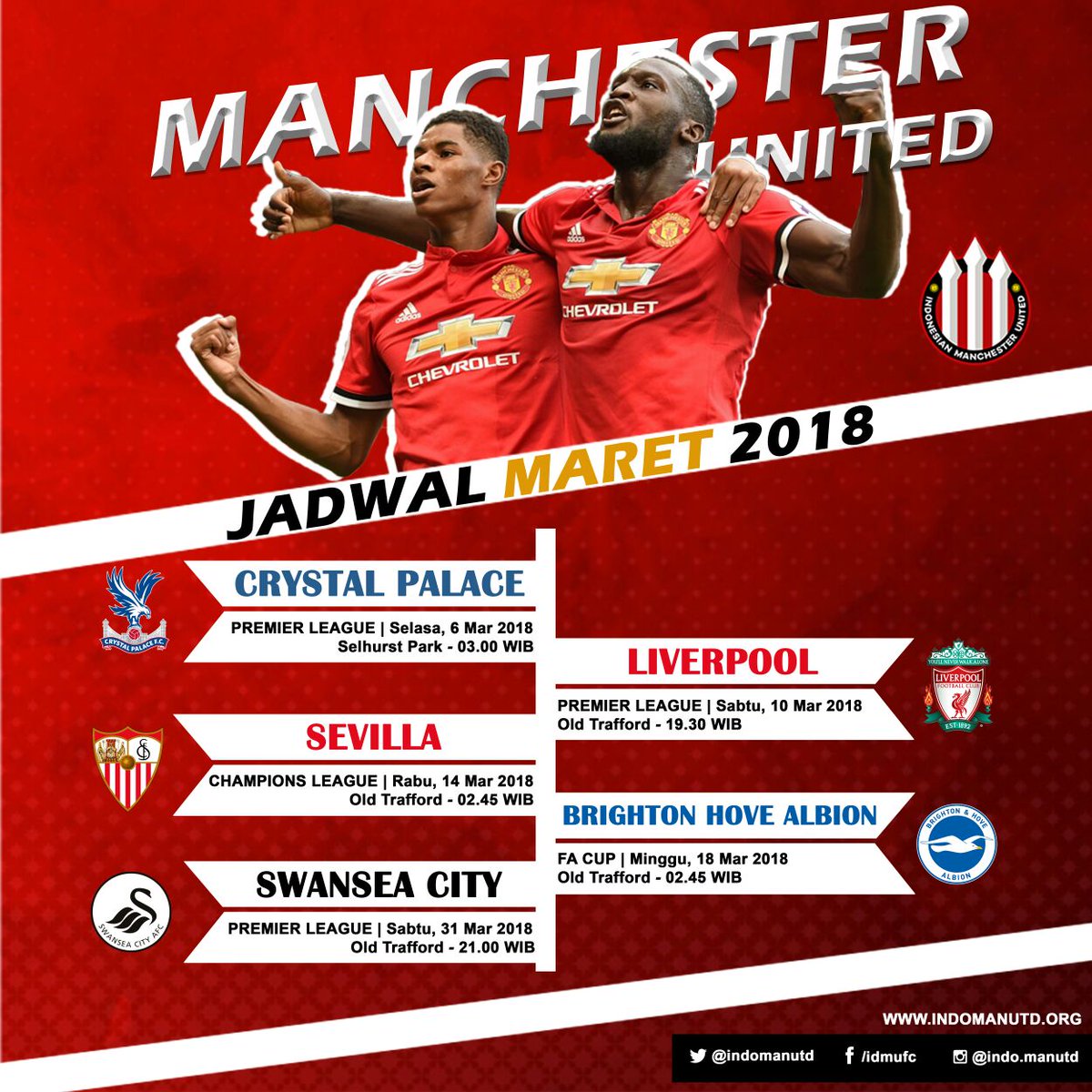 indomanutd's tweet photo. Jadwal untuk Bulan Maret sudah keluar. Saatnya sapu bersih semua laga tanpa ada kekalahan satupun. Silahkan di Save, Retwet, &amp; Likes ya biar gak kelupaan dan nanya2 mulu

#WEAREUNITEDID 
#YOUC1000ISOTONIC 
#INDOMANUTD https://t.co/a33nyfSExn