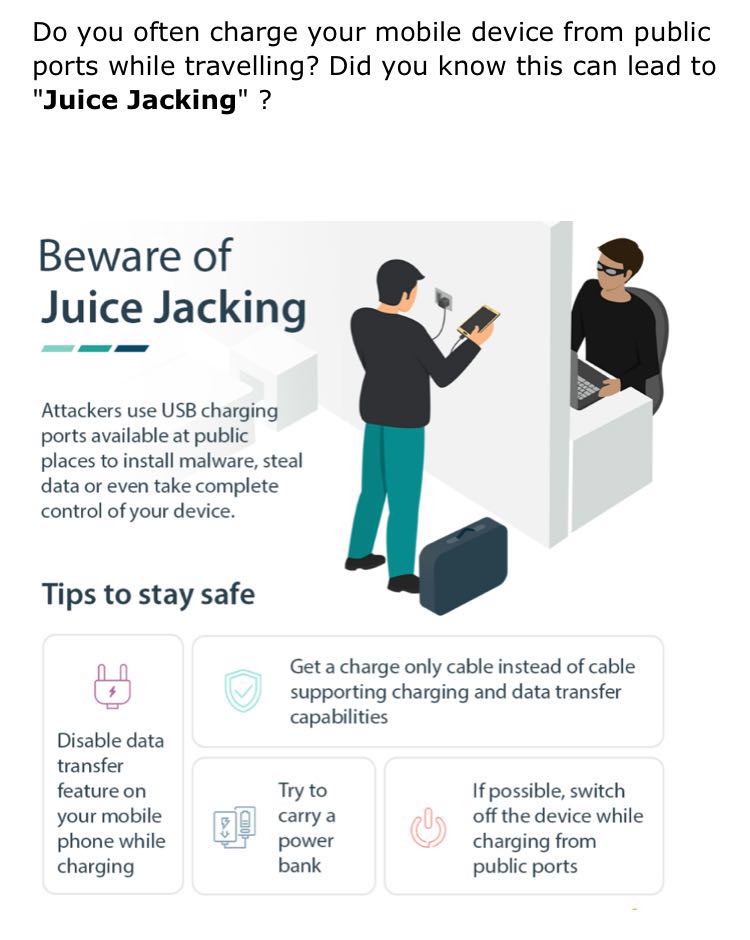 CyberSecureSafe's tweet photo. Be ware of #JuiceJacking #CyberSecurity #StayCyberSafe https://t.co/GIEcIzrvNu
