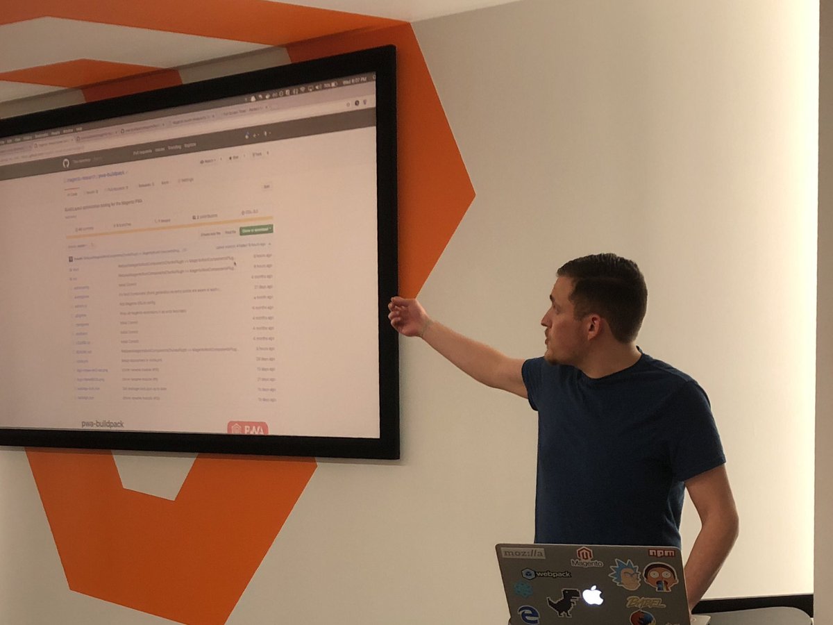 JasonPanke's tweet photo. @drewml giving his portion of #PWA at #Magento. https://t.co/Cz4rD0jQVR