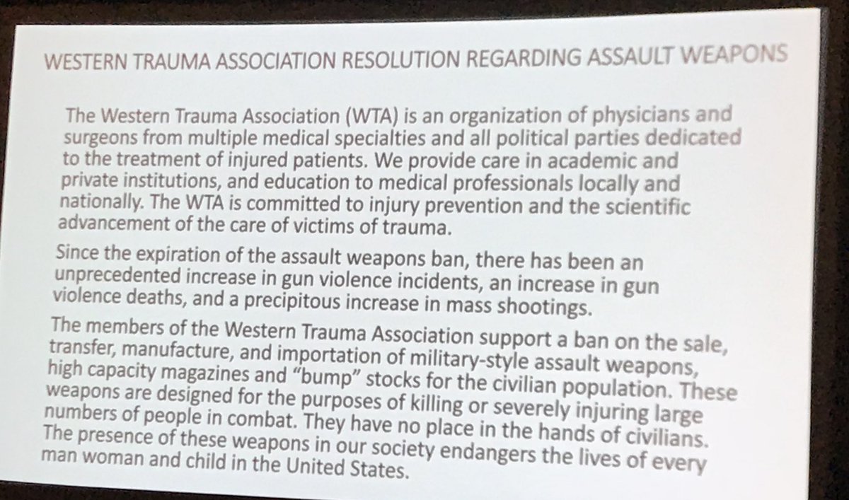 Matthew Martin, MD, FACS, McRIB (@docmartin22) on Twitter photo Western Trauma Association joins the call for comprehensive assault weapons ban at #WTA2018 - unanimous vote <a href="/JosephSakran/">Joseph Sakran</a> Western Trauma Association joins the call for comprehensive assault weapons ban at #WTA2018 - unanimous vote <a href="/JosephSakran/">Joseph Sakran</a>