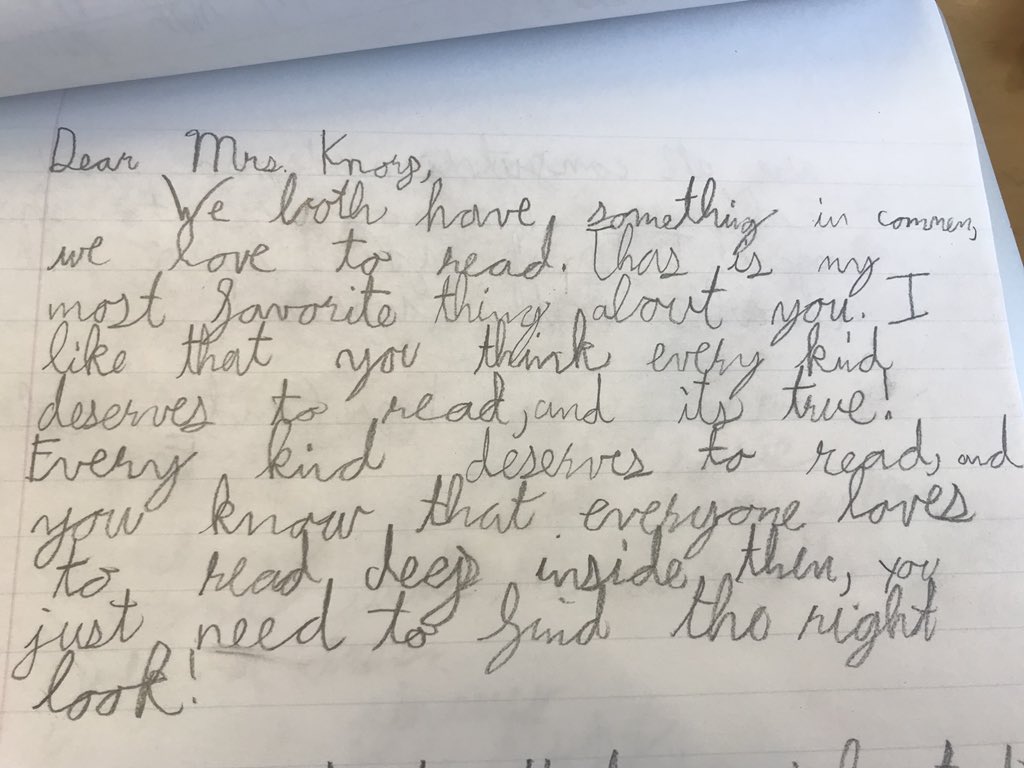 TR_Librarian's tweet photo. Letter from a 6th grader to their teacher. EVERY KID DESERVES To READ! Well said! https://t.co/r2206vywTN
