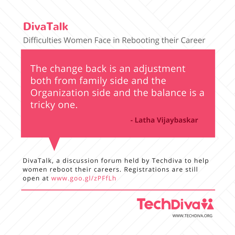 WeAreTechDiva's tweet image. Thanks Latha Vijaybaskar for your views! 
Registrations are still open at goo.gl/zPFfLh #DivaTalk #WeAreTechDiva