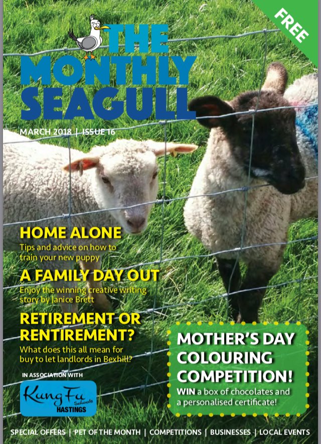 Sam_CliffeEnt's tweet photo. Happy 1st March everyone! Here is your March #MonthlySeagull magazine! My thanks to all contributors, please share, inspiring reading, enter competitions, local businesses and events. #hastings #bexhill #stleonards #littlecommon #advertising https://t.co/crYJV8ZTdi