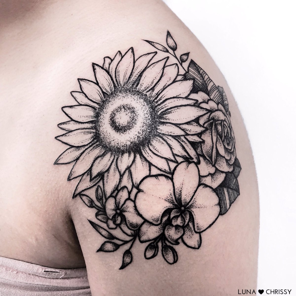 Rose Shoulder Cap - Flower Tattoos - Last Sparrow Tattoo