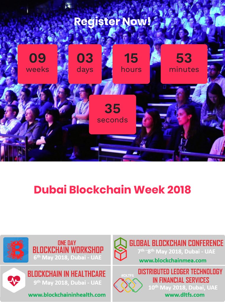BlockchainMea's tweet photo. 50+ Speakers, 100+ Exhibitors, 1000+ Attendees, 5000+Visitors #dubaiblockchainweek #blockondubai #Blockchain #distributedledgertechnology #decentralized #btc #ico #Fintech #startup #crypto #Iot #AI #smartcity #kingdomblockchain #crowdsale https://t.co/ylK2OcjMqc