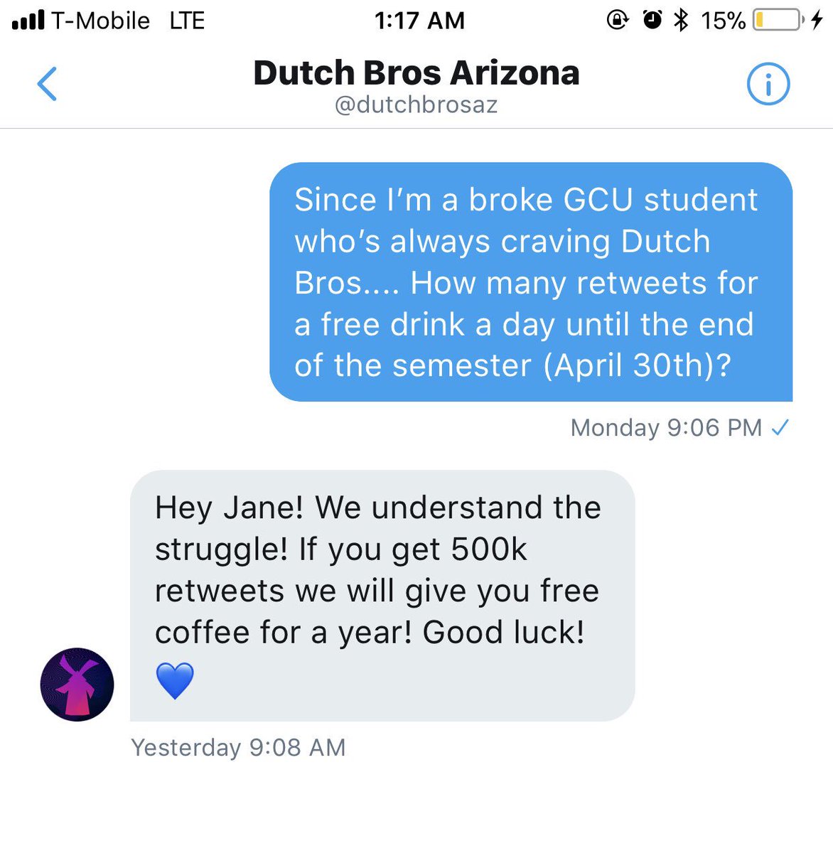 janedzik's tweet photo. Twitter help a girl out...I’m counting on you @DutchBros @dutchbrosaz https://t.co/ixljoBc2eu