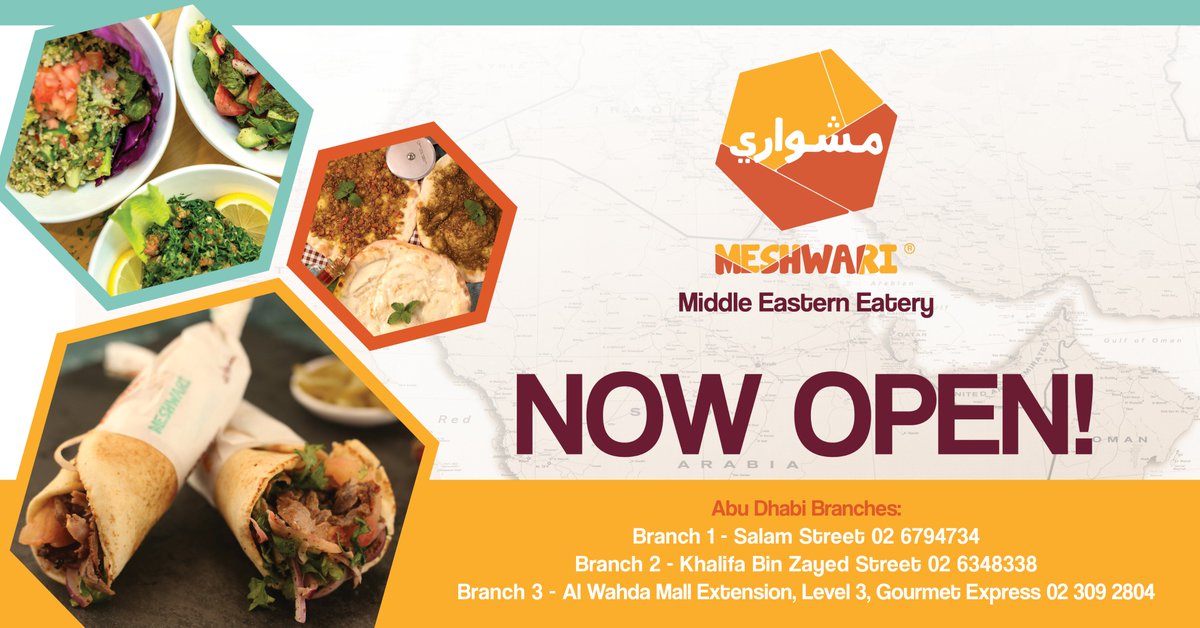 connect_uae's tweet photo. .@Meshwarieatery NOW OPEN! Craving an Arabic food?! We’ve got you covered! Call now: 800 MESHWARI (800 6374 9274)

#meshwariabudhabi #AuthenticArabic #ArabicFood #MiddleEasternFood #MyJourney #FoodDelivery https://t.co/vM2Z3VJp97