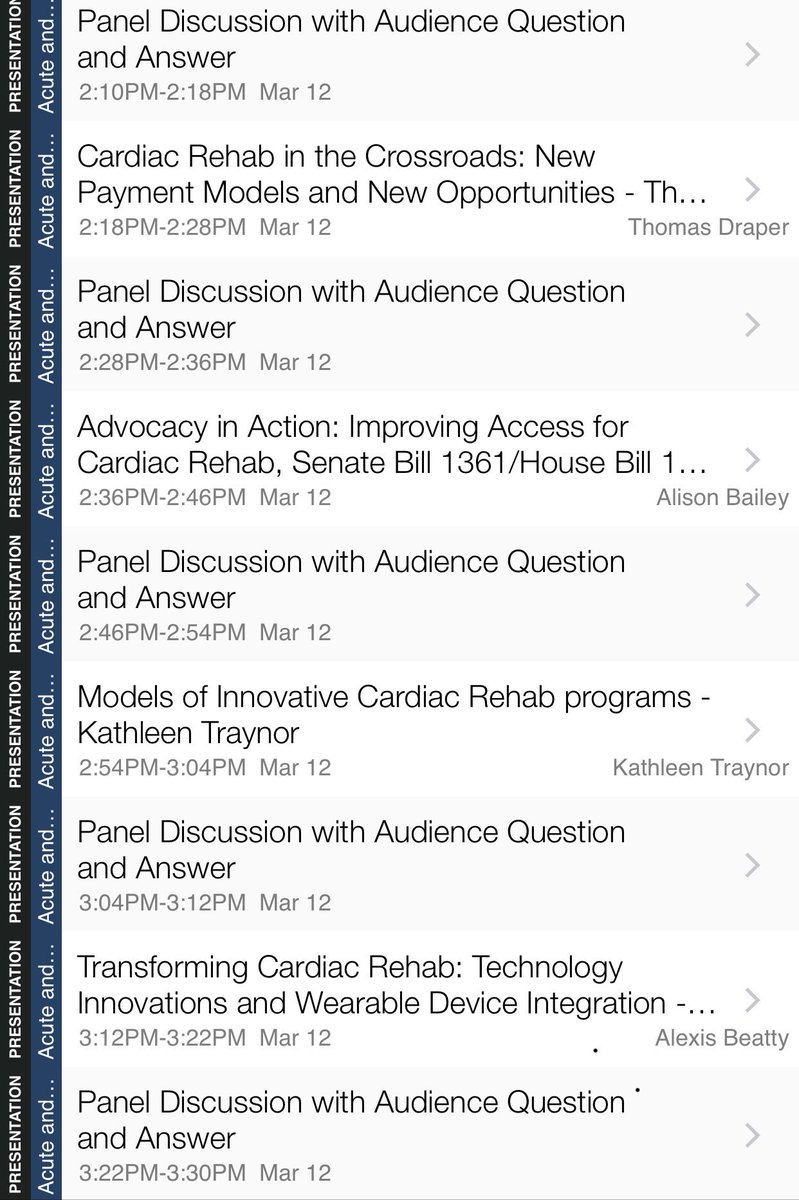 @DrMarthaGulati @a_l_bailey chair dynamic #cvCAD #SportsCardio “Next Gen #cvRehab: more than gym?”

Talks: current state; #MACRA #QPP and #cvRehab; #ACCAdvocacy; and #ACCInnovation.

#ACCmustSee #ACC18 @ACCinTouch @ACCCardioEd @CardioSmart #cvPrev #ACCPrev #ACCCVT #exercise