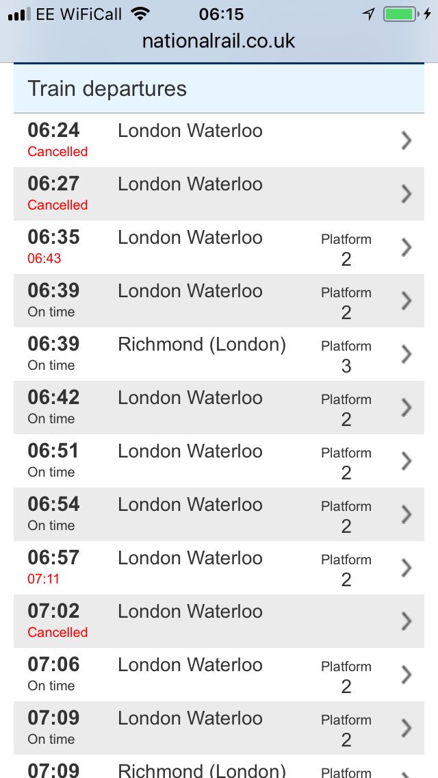 Harlexyrocks's tweet photo. #Earlsfield all early trains so far cancelled! #Waterloo #train #delay #snow #wine #StormEmma #london #communte https://t.co/yoBOl9jILS